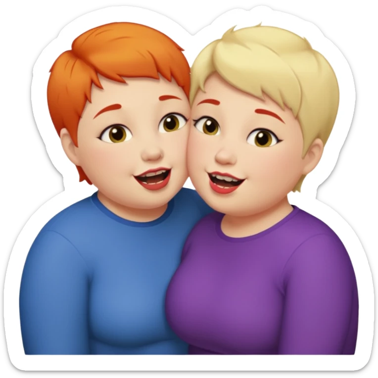 Chubby ugly lesbian kissing tall butch lesbian with huge teeth and short hair sticker