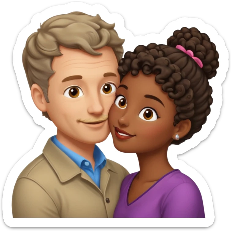 middle age white man kissing a cute dark skin girl curly bun sticker