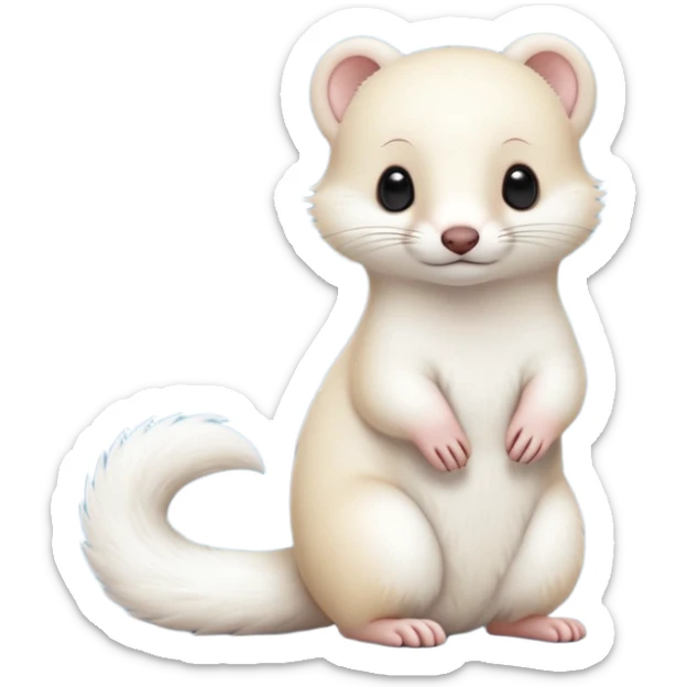 White furry cute Kawaii adorable ermine-weasel-hybrid (full body) sticker