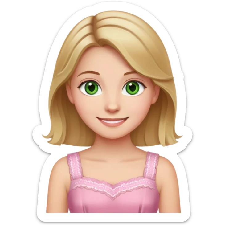 un niña con ojos verdes pelo castaño Rubio y ropa Rosa bonita sonriendo un niña con ojos verdes pelo castaño Rubio y ropa Rosa bonita sonriendo  sticker