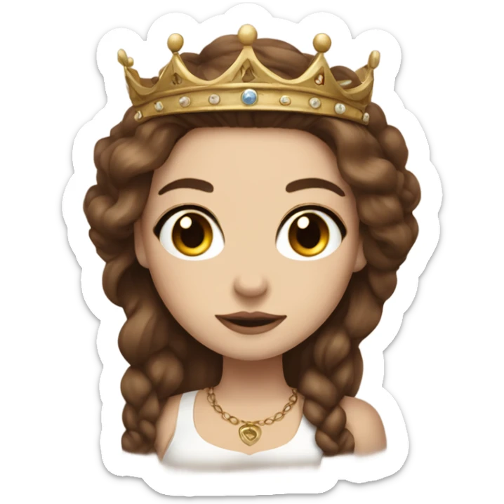 Beautiful girl with white skin, wearing a crown long brown hair and tattoos sticker