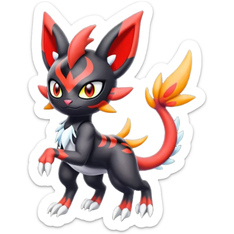 Colorful Meloetta-Litten-Guilmon-Darkrai-Pokémon-Fakémon-fusion-hybrid-creature sticker