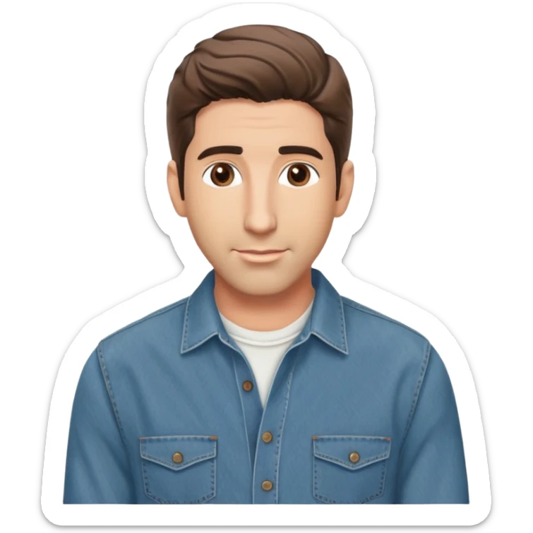 handsome Ross Geller from Friends TV show with well-styled brown hair and attractive features in casual clothes, button-up shirt and jeans sticker