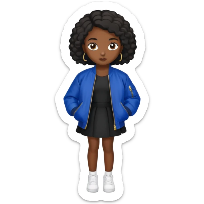 Black girls in black dress and royal blue bomber jacket￼ sticker