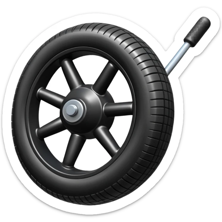 he aircraft's landing gear is one inflated, plump wheel with a strut, black in color sticker