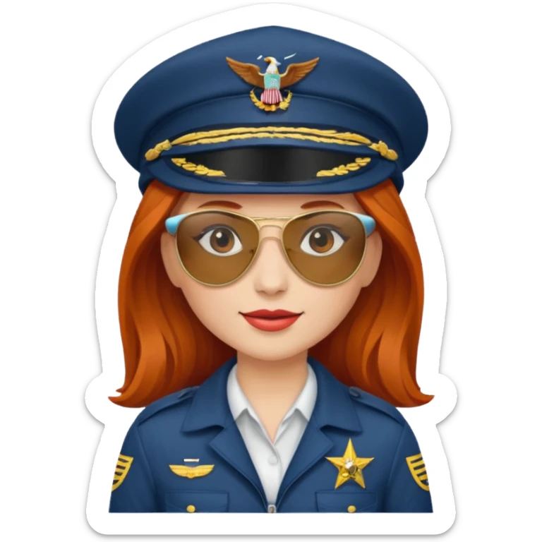 pilote d'avion femme rousse avec sunglasses et chapeau de pilote sticker