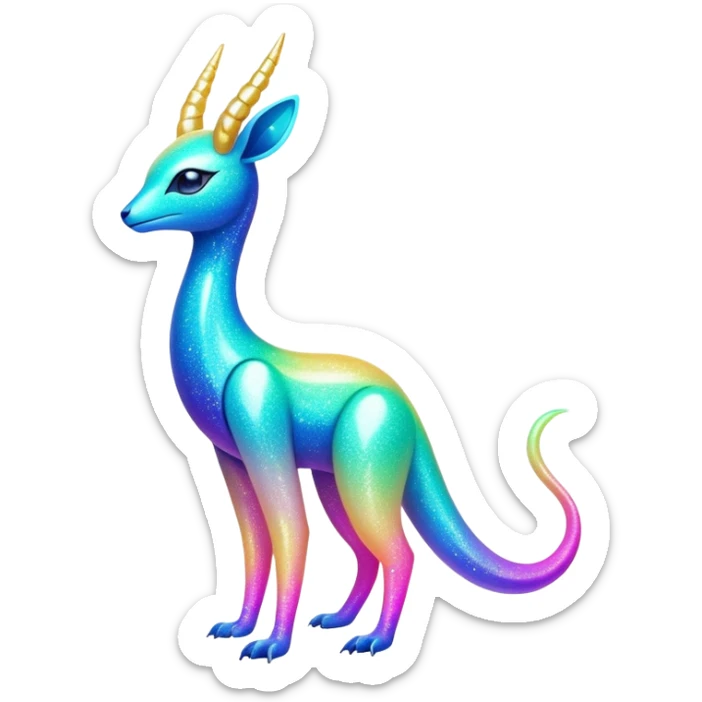 Shiny Exotic Futuristic Colorful Neon-colored Glittery Ethereal Sparkly Amaura-Aurorus-Fakémon-hybrid-creature (full body)  sticker