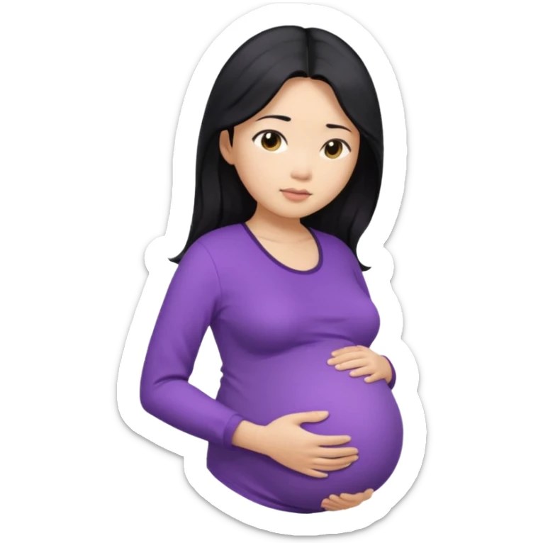 Asian, pregnant woman, purple shirt, long hair, head and eck and abdomen only sticker