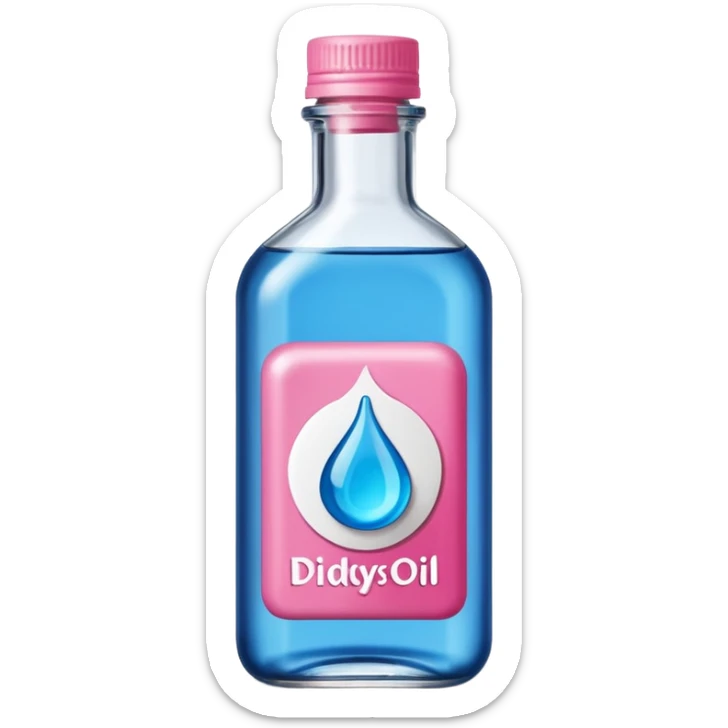 bottle of oil blue top pink outside with logo that says Diddys Oil sticker