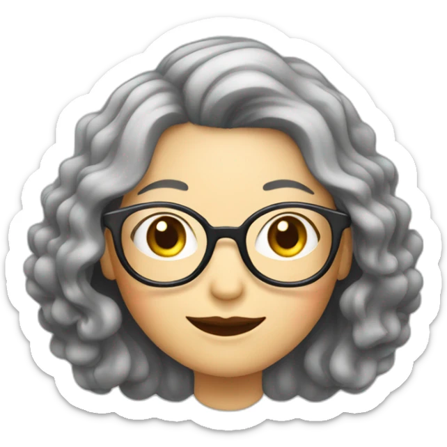 Chinese senior lady with wavy long hair wear  glasses show thank you signs sticker