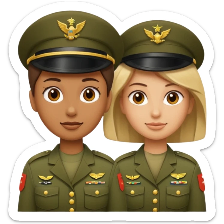 one emoji (female) wearing Army combat uniform and a second emoji (male) wearing the army green service uniform sticker