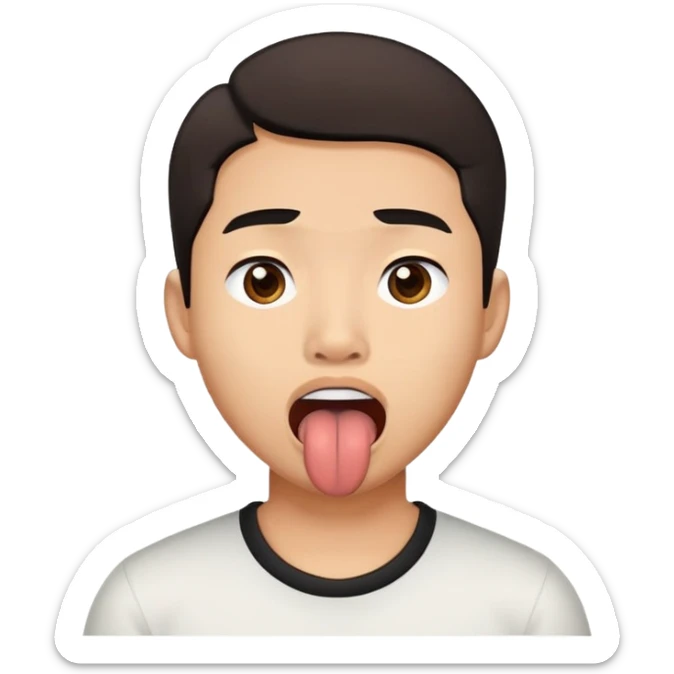 asian filipino guy with a black middle part sticking tongue out wildly sticker