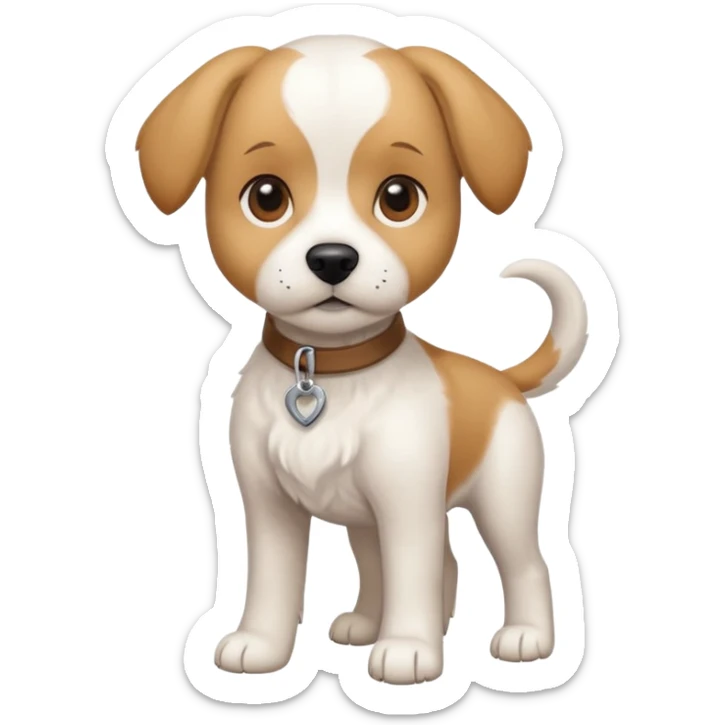 a full body white beagle x maltese x chi dog the size of a kelpie with light brown ears and a light brown patch on one eye sticker