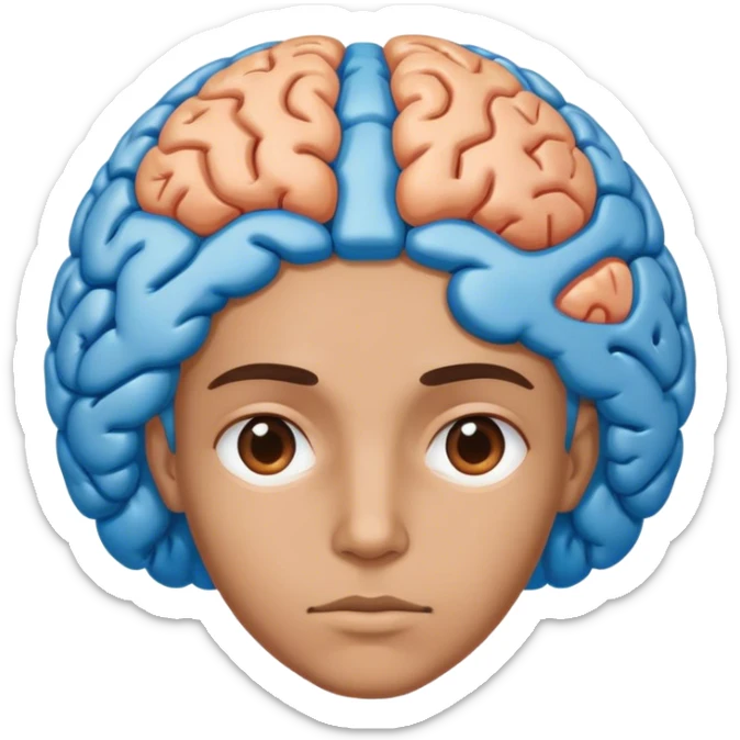 An adult person face emoji with blue brain instead of hair sticker