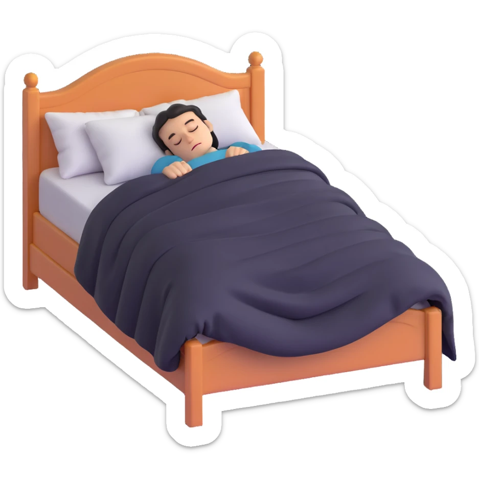 person sleeping under a blanket on a king bed, face hidden, foot of the bed view sticker