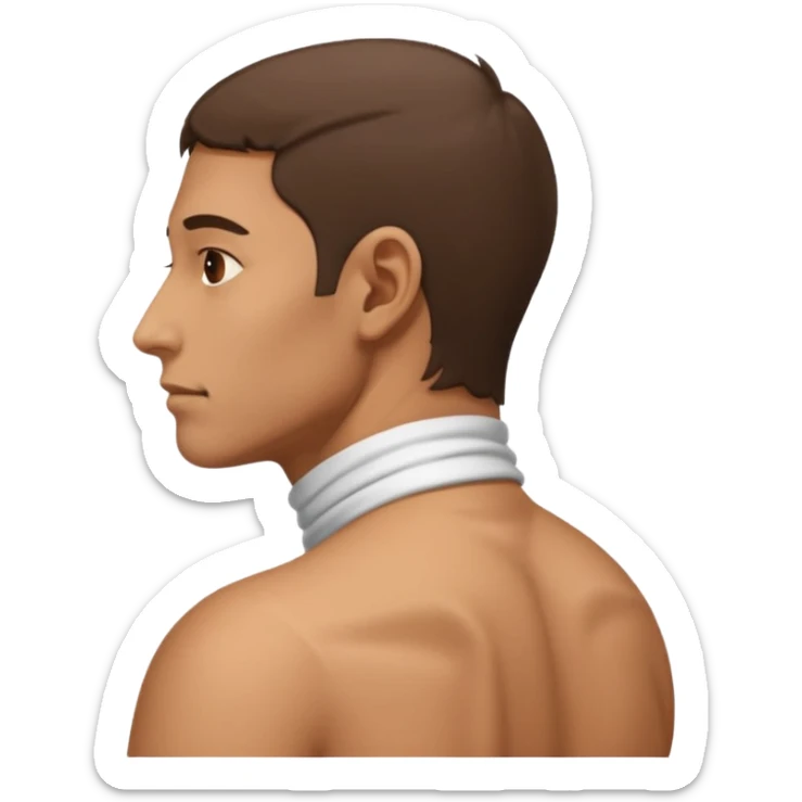 side view of man with bent neck, pain from the back of his neck sticker