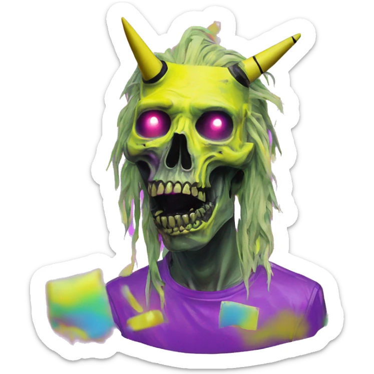 .Zombie_ Vaporwave black holographic oilslick zombie unicorn yellow caution tape sticker