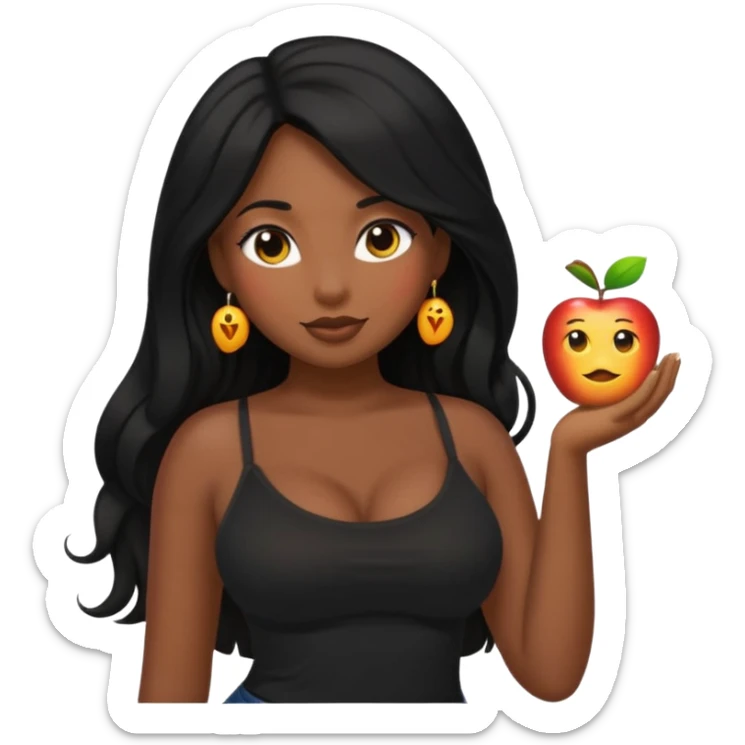 apple-style emoji of a curvy, beautiful dusky girl with long black hair and a black cami top sticker