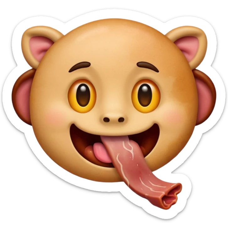 Emoji with meat instead of eyes and tongue sticking out sticker