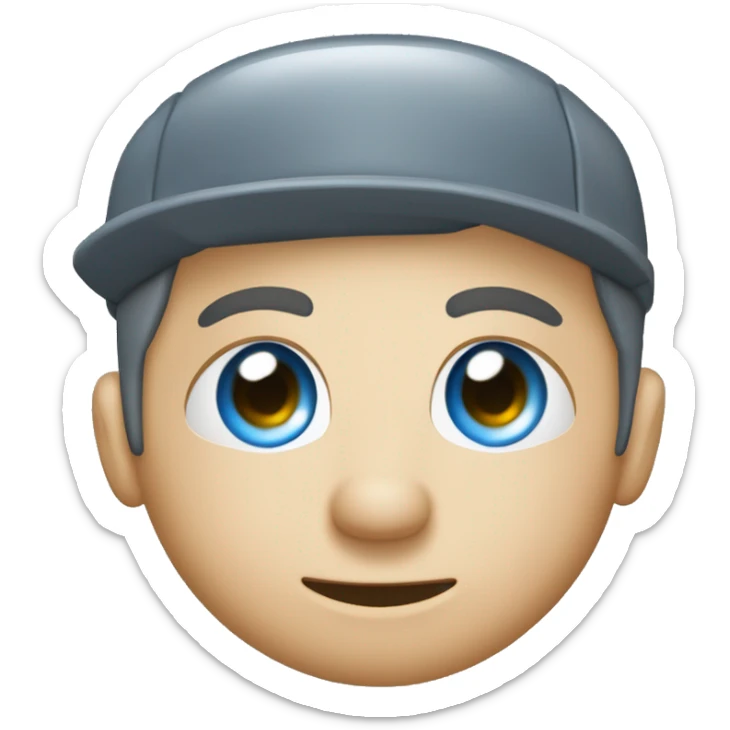 Genérame un emoji humano con facciones bonitas, color de ojos azules, casco blanco, cara larga perfilada, tapones auditivos de seguridad, lentes de seguridad transparentes sticker
