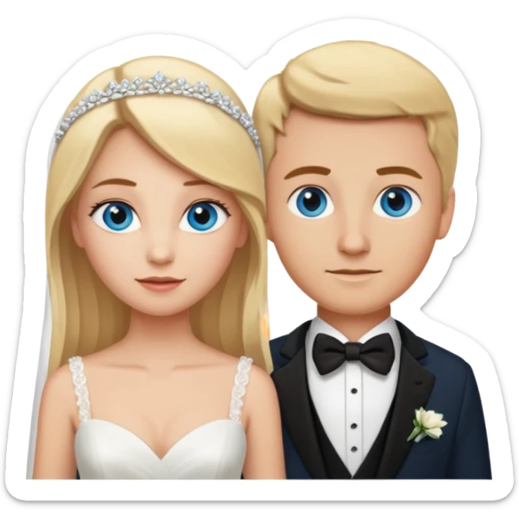 Blonde bride with blue eyes, groom with brown hair and brown eyes sticker