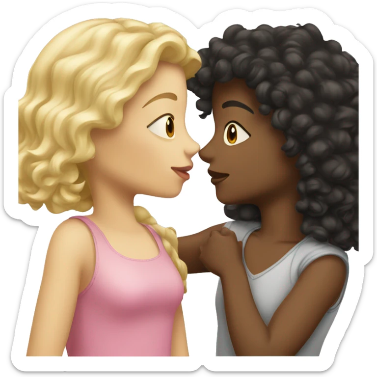 blonde girl kissing girl with dark curly hair  sticker