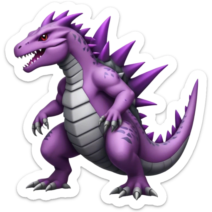 Badass cool black white grey, purple belly, salazzle-tyranitar-hybrid, full body sticker