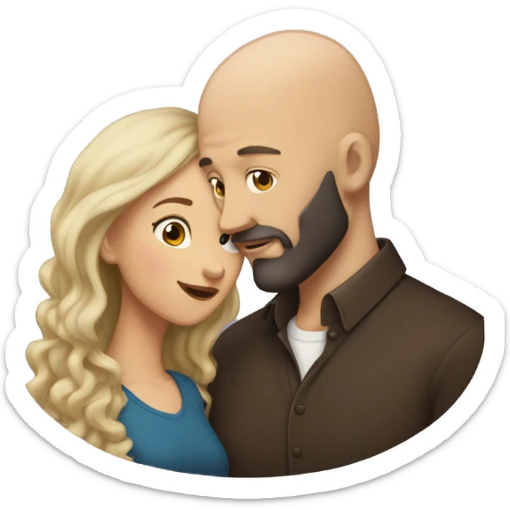 White Man bald with dark beard kissing short brown woman with long dark wavy hair sticker