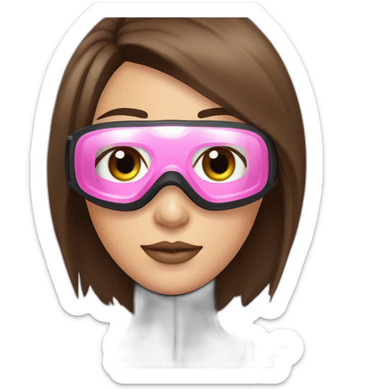 woman with brown eyes, long straight brown hair, pink diving mask with a single crystal. underwater black suit sticker