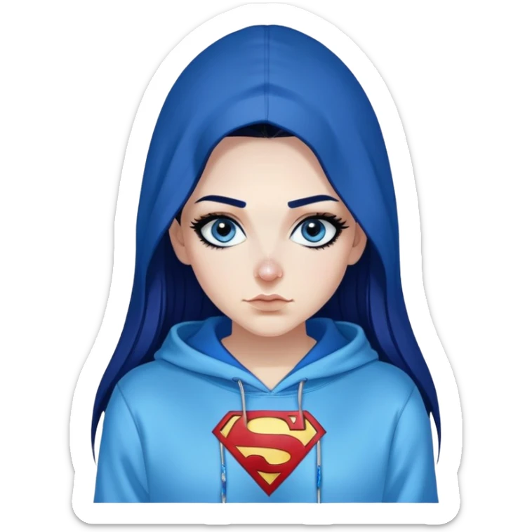 Happy-long-straight-dark-blue-hair-with-glitter-blue-eyes-thick-black-eyeliner-really-thick-really-long-eye-lashes-sky-blue-superman-no-ears-hoodie-sweatshirt-hoop-in-right-nostril sticker