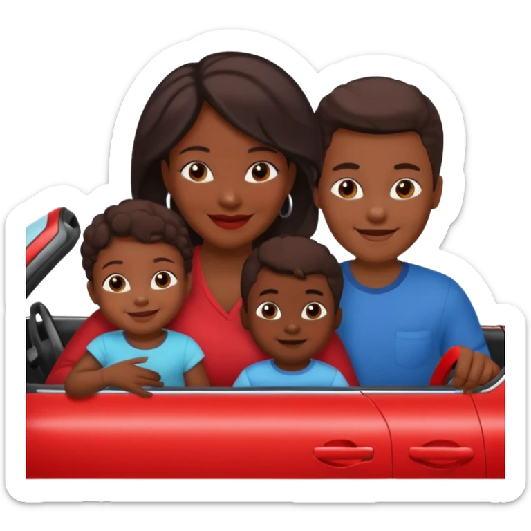 a single Dark Skin mom with two children, one young boy and a baby girl in a car red sticker