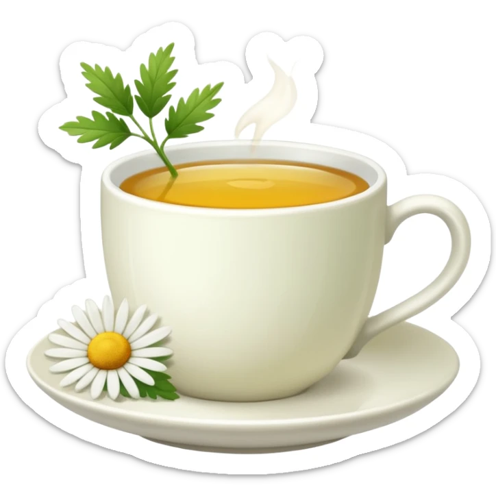 Te de manzanilla - taza blanca con una hoja a un lado del plato- No dentro sticker
