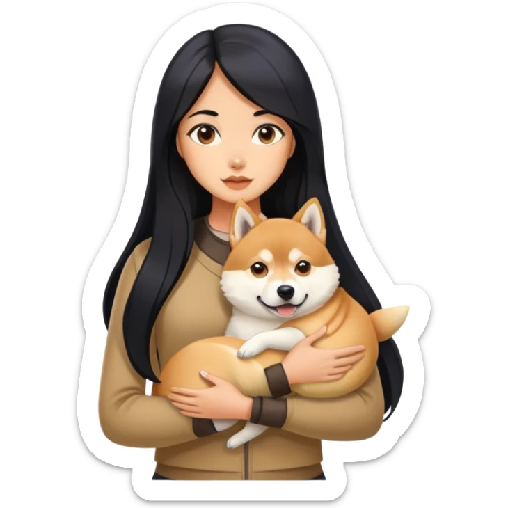 A girl with long black hair holding a Husky and a Shiba Inu. sticker