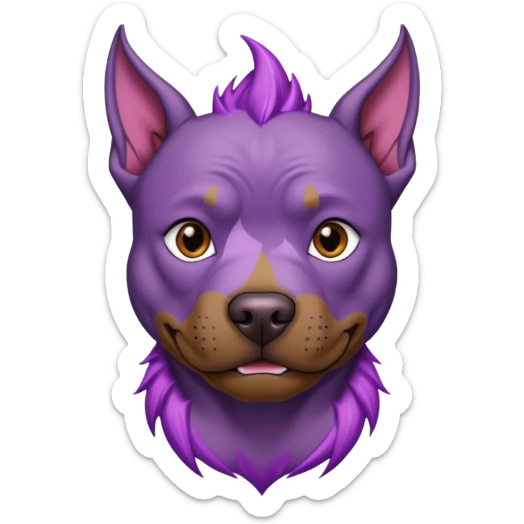 very tattoed brown face pitbull dog with purple spiky hair sticker