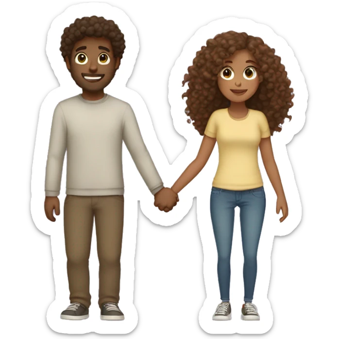 boyfriend with curly hair holding hands with girlfriend with brown hair  sticker