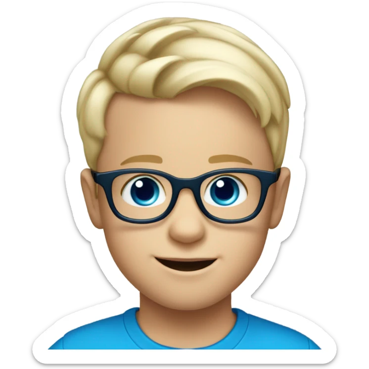 smiling 5 year old white boy with big blue eyes and glasses blonde straight short hair sticker