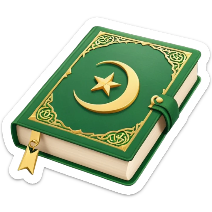 Closed Quran with the Islamic Symbol on it (moon and star) green from left to right sticker