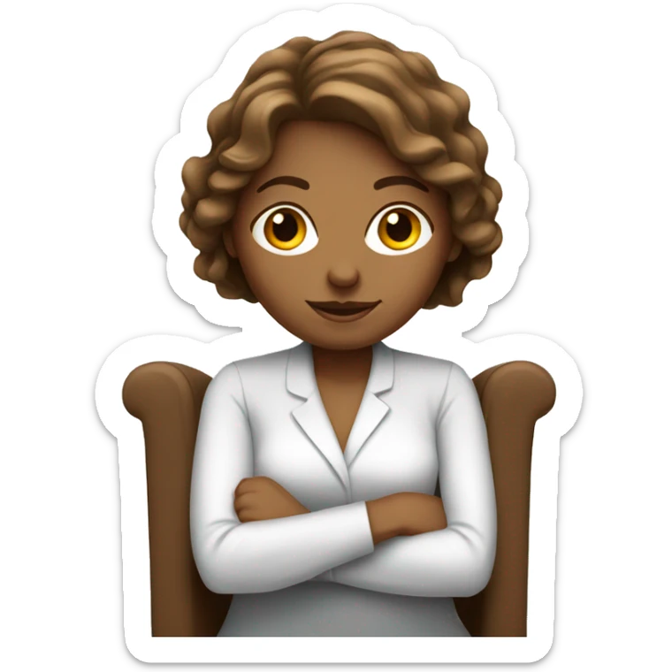 white-glass-woman-brown-hair-sitting-chair sticker