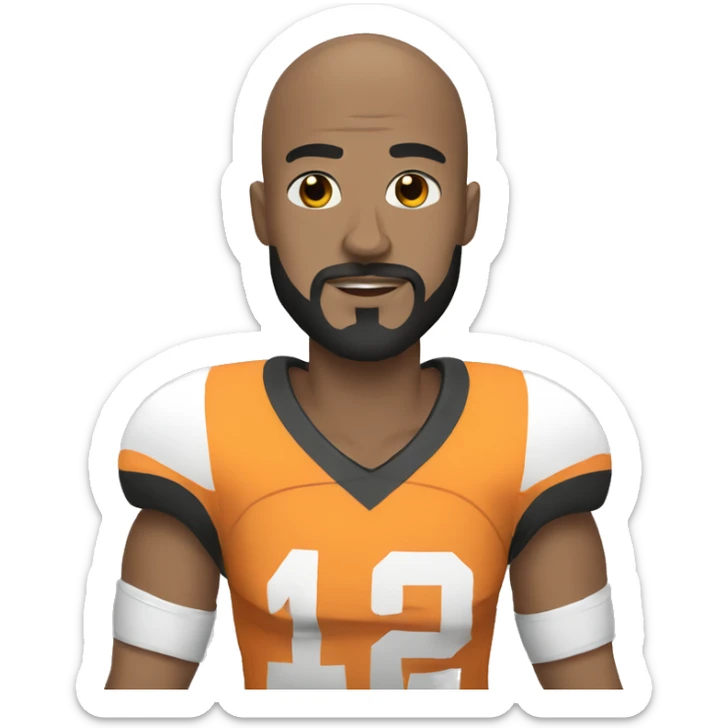 Bald football player with football ball a black beard, dark brown eyes sticker
