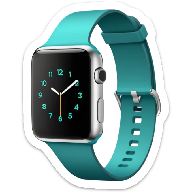 a teal fitbit band and an black apple watch lying flat in the style of an ios emoji  sticker