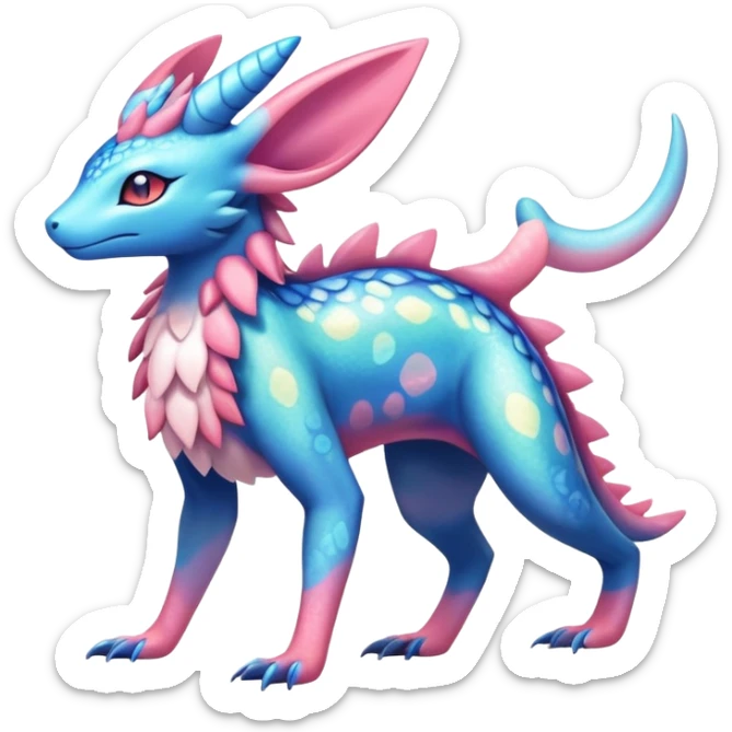 Colorful Shiny Exotic Amaura-Salandit-Aurorus-Sylveon-Fakémon-hybrid-creature (full body)  sticker