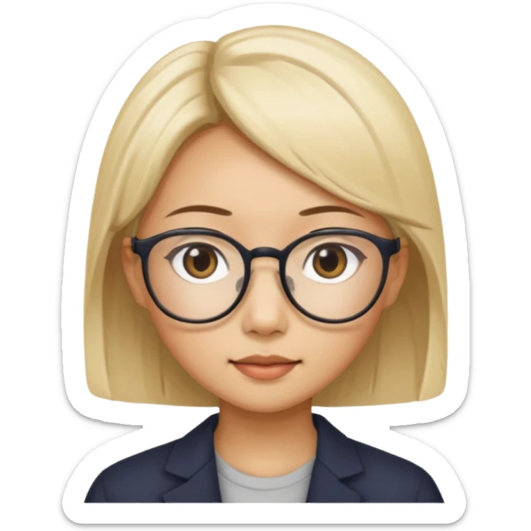 asian looking female with slight blonde hair a little longer  with eye glasses, fair complexion not that pointed nose but slighty little eye please sticker