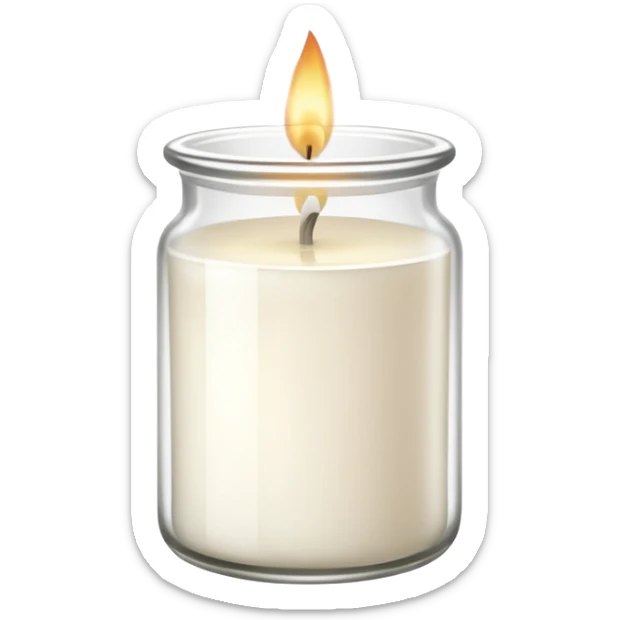 ultra minimal icon of a cream-white candle in a simple glass jar labeled “cotton”, three small flames, clean lines, soft neutral tones, modern elegant vector style, transparent background sticker