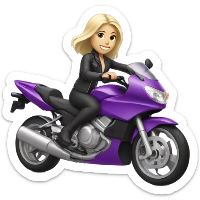 White blonde girl riding purple motorbike sticker