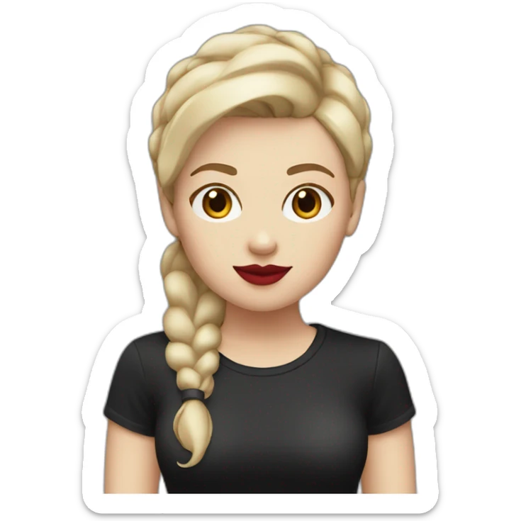 a white girl with burgundy short hair and red lips in a black T-shirt sticker