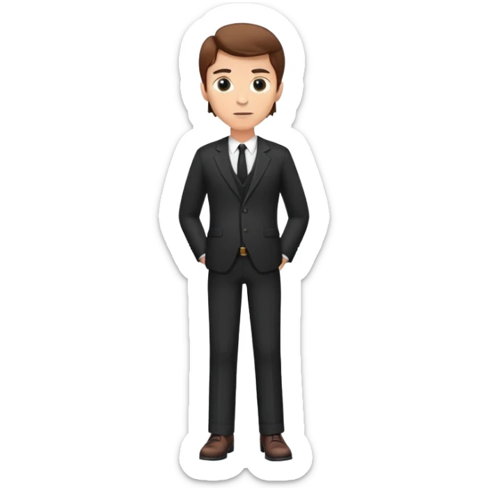 western Caucasian male, brown hair, standing wearing dark suit and shoes, with hands on hips sticker