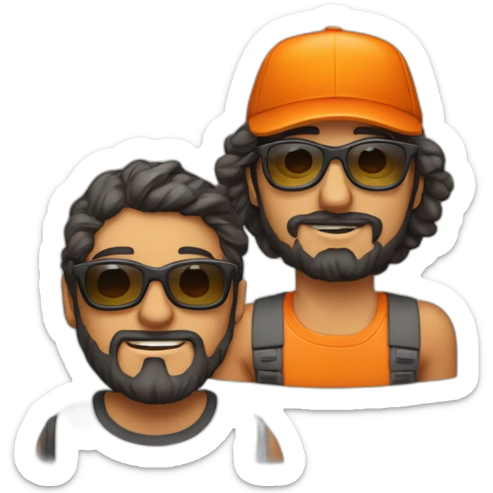 hombre con gorra y barba y una mujer con pelo corto gafas y pelo naranja sticker