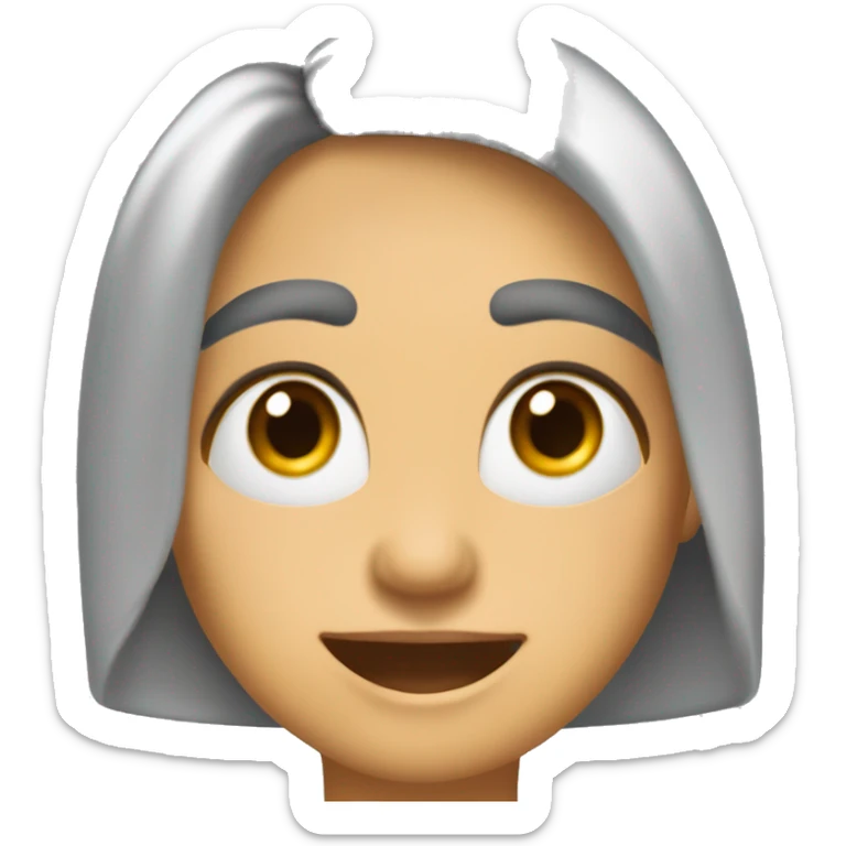 Mujer 45 años, caucásica, melena castaña a la altura del hombro con flequillo recto encima de los ojos, ojos castaños, sonriente, con hoyuelos en las mejillas sticker