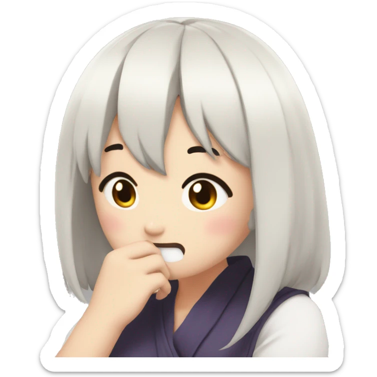 anime girl giggle hands covering mouth black hair embarrassed fully rendered sticker