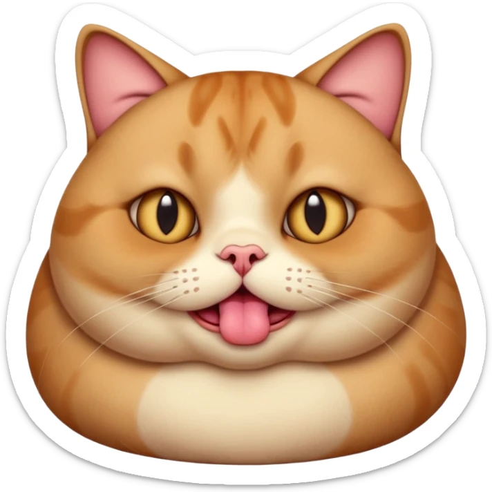 fat obese cat with giant eyes and giant tongue out sticker